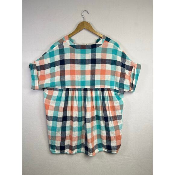 St Johns Bay Short Sleeve Relaxed Checkered Plaid Shirt - Size Large Linen - Picture 8 of 12